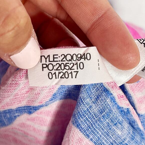 Vineyard Vines Size 00 Pink Blue Palm Print Maxi Dress Cross Strap Linen Blend - Picture 11 of 11